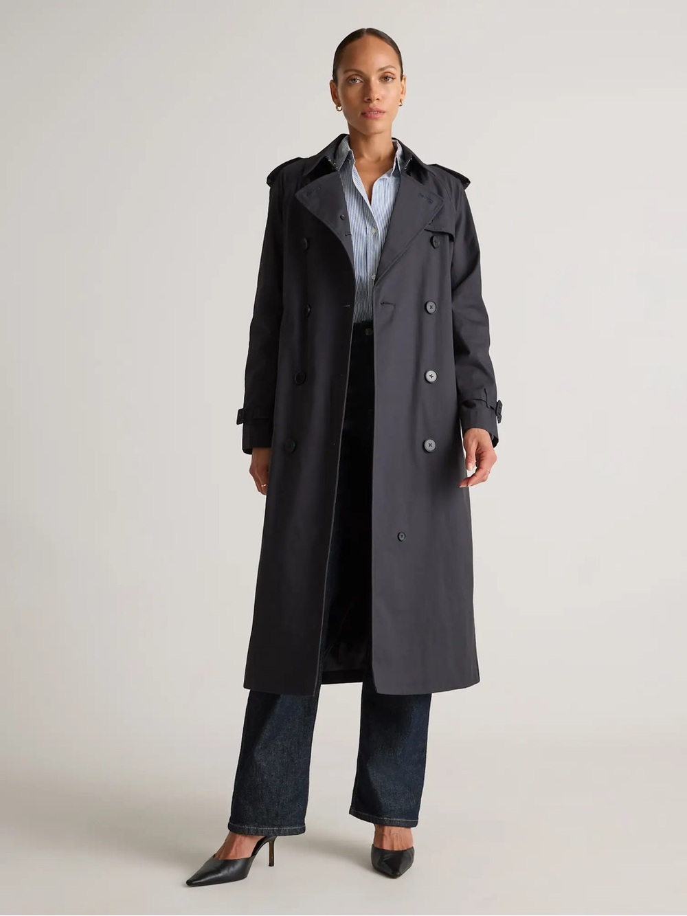 NWT QUINCE Long Trench Coat Organic Cotton Size XL Black - Picture 4 of 17